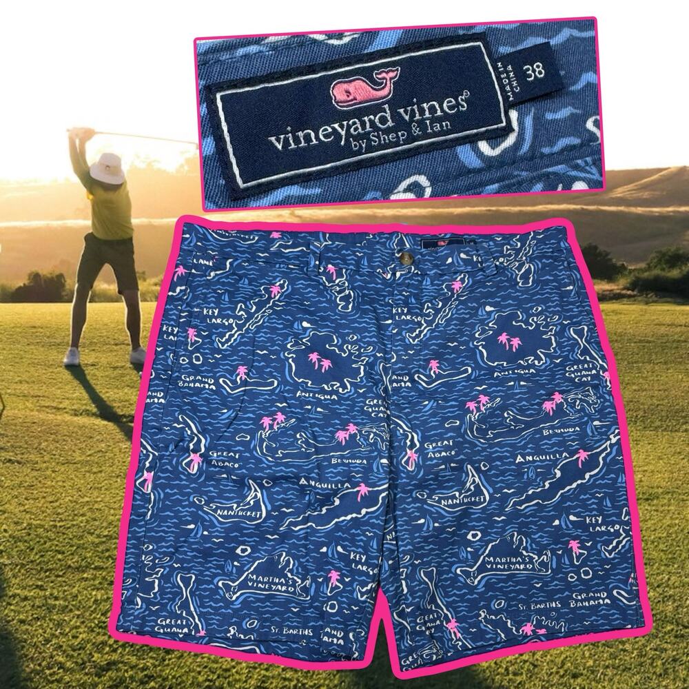 Vineyard Vines Shep Ian Blue Shorts Size 38 The Caribbean Islands Stretch
